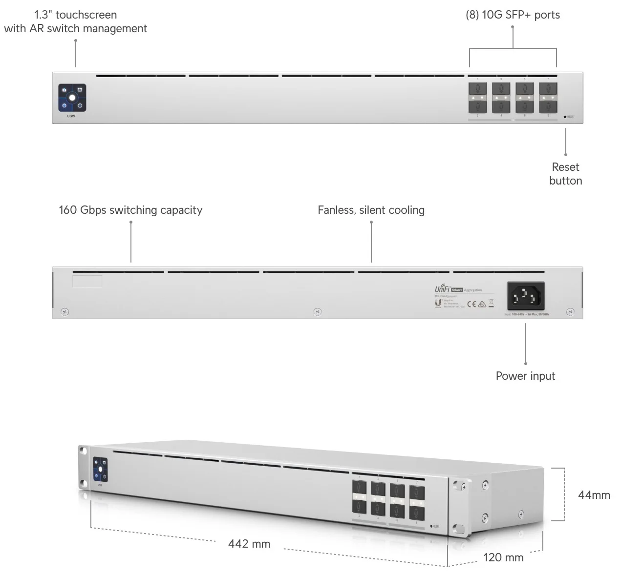 Ubiquiti USW-Aggregation Maroc Switch 8 ports SFP+ 10G Maroc commutateur de couche 2 Maroc Switch Agrégation 8 ports SFP+ 10G Maroc, Le Switch Aggregation est un commutateur de couche 2 entièrement géré doté de 8 ports SFP+ 10G