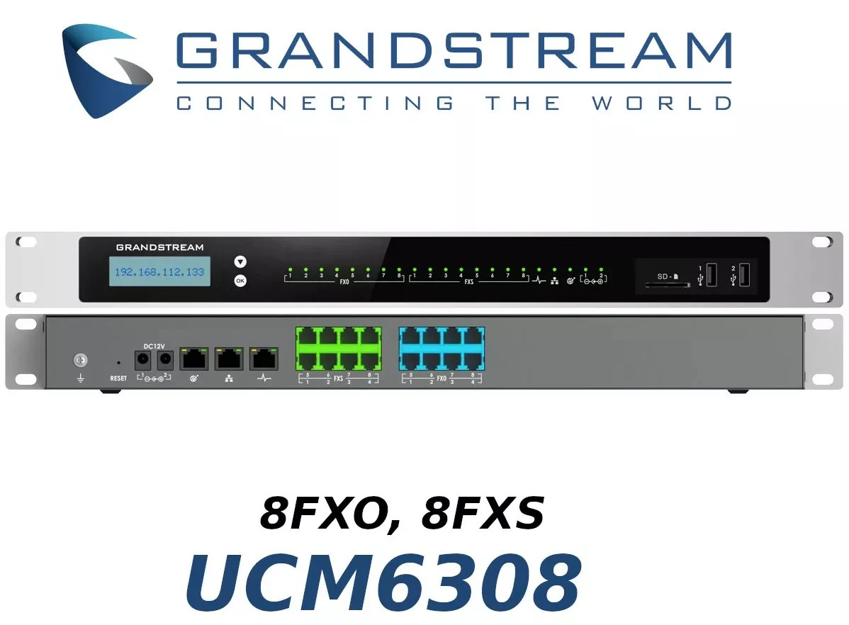 Grandstream Maroc Grandstream UCM6308A Maroc Standard IP Maroc IPPBX Maroc UCM6304A Maroc IPPBX 200 appels simultanés Maroc, L'IPPBX UCM6308A prend en charge jusqu'à 1500 utilisateurs et comprend une messagerie instantanée intégrée, une plateforme de conférence vocale/web et l'application gratuite Wave qui permet aux utilisateurs de communiquer et de collaborer à partir d'ordinateurs de bureau