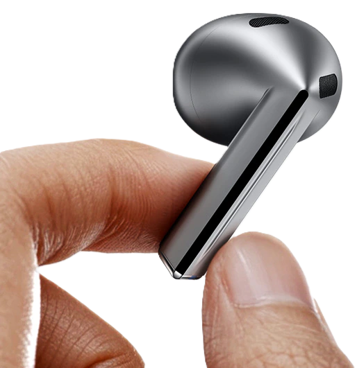 SM-R530NZWAMEA Maroc Samsung Galaxy Buds3 White Maroc Écouteurs sans fil Bluetooth Maroc Écouteurs Samsung Bluetooth Maroc, Design repensé, Faites glisser votre doigt sur l'ailette vers le haut/bas pour régler le volume. 