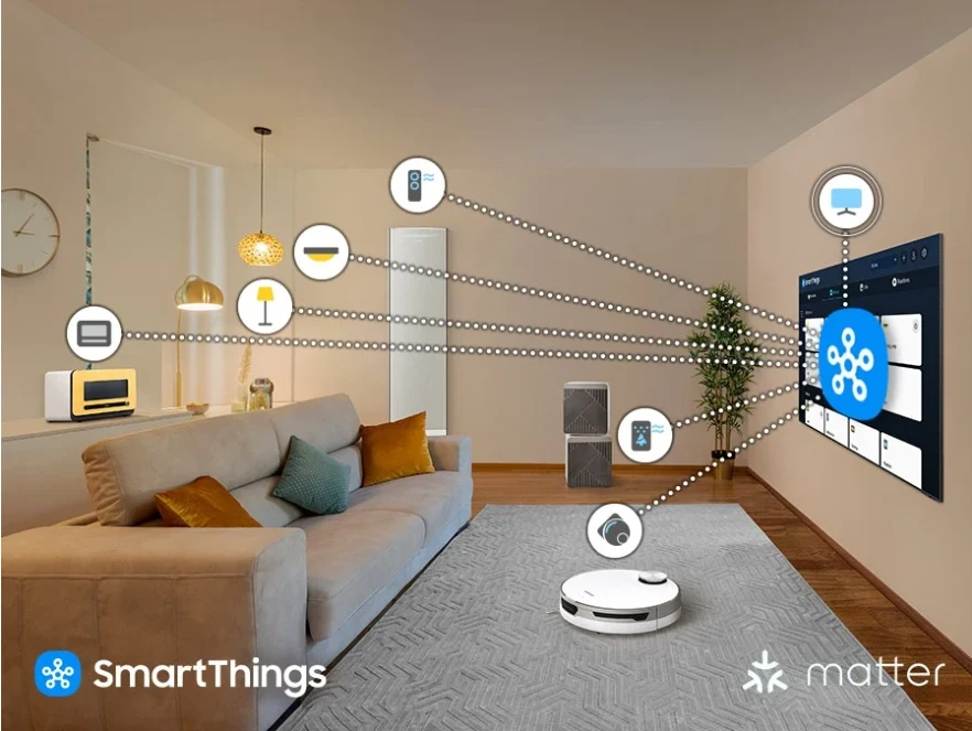 QA50Q60DAUXMV Maroc Smart TV Samsung 50 Q60D QLED 4K Serie D Maroc Samsung 50" QLED 4K Q60D Maroc Samsung QLED TQ50Q60D, Grâce au hub SmartThings intégré à votre Samsung 55 Q60D QLED 4K Serie D vous pouvez connecter et contrôler de manière transparente les appareils intelligents compatibles avec les normes Matter et HCA
