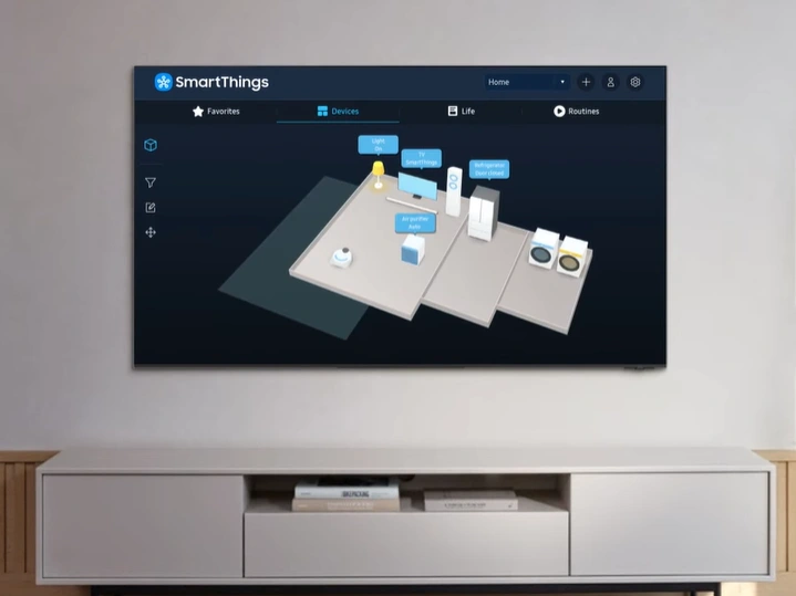 QA55QN85DBUXMV Maroc Smart TV Samsung Neo QLED 4K 55 série 8 Maroc Téléviseur Samsung Neo QLED 55 Maroc, Gérez mieux votre maison en surveillant et en contrôlant intuitivement votre électroménager et vos appareils IdO à partir d'une carte 3D de votre maison.