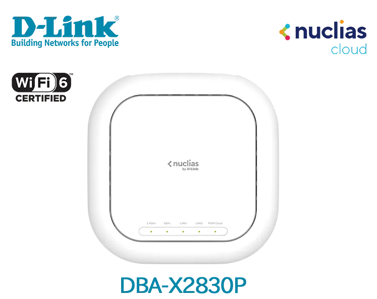 Point d'accès D-Link DBA-X2830P Maroc Point d'accès Wi-Fi 6 Maroc Point d'accès cloud Nuclias AX3600 Maroc Wi-Fi 6 géré dans le cloud. Gérez votre réseau sans fil où que vous soyez grâce au point d'accès D-Link DBA-X2830P Nuclias Cloud Wi-Fi 6.