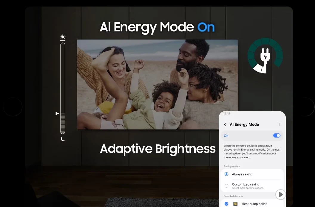QA43Q7FAAUXMV Maroc Smart TV Samsung 43 QLED Q7F Maroc Smart TV Samsung Maroc Samsung 43 QLED Q7F 4K, Réduisez facilement votre consommation d'énergie en activant le mode Économie d'énergie avec IA