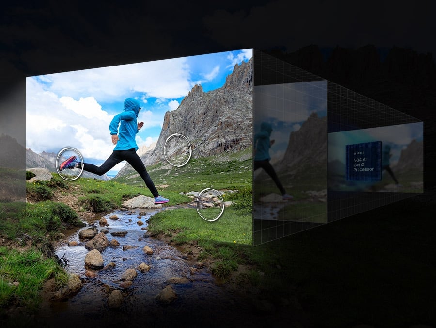 Notre technologie d'Al Upscaling en 4K, alimentée par 20 réseaux neuronaux, transforme le contenu en une résolution similaire à la 4K.