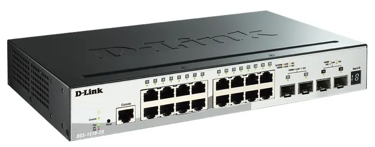 Smart Switch D-Link DGS-1510-20 Maroc Switch 16 ports Gigabit Maroc Commutateur Gigabit intelligents 16 ports Maroc, Le moteur de protection innovant de D-Link protège le DGS-1510-20 contre les infiltrations de trafic causées par des attaques malveillantes. Le DGS-1510-20 prend en charge le contrôle d'accès MAC et Web