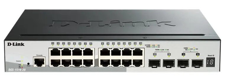 Smart Switch D-Link DGS-1510-20 Maroc Switch 16 ports Gigabit Maroc Commutateur Gigabit intelligents 16 ports Maroc, Le DGS-1510-20 prend en charge l'empilement virtuel via la gestion SIM (Single IP Management) de D-Link, permettant de gérer jusqu'à 32 appareils via une seule adresse IP