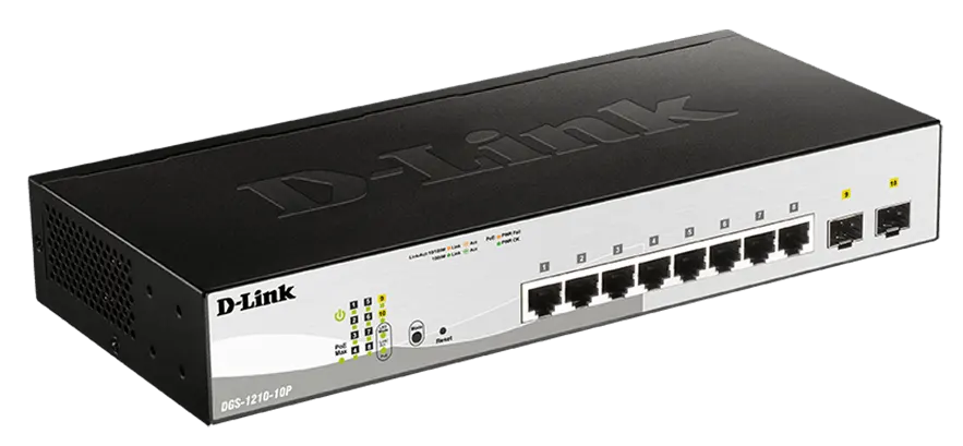 Switch D-Link DGS-1210-10P Maroc Switch 8 ports Gigabit PoE Maroc Commutateur D-Link 8 ports PoE Maroc, DGS-1210P prend en charge les VLAN de surveillance automatique (ASV) et les VLAN voix automatique, parfaitement adaptés aux déploiements VoIP et de vidéosurveillance