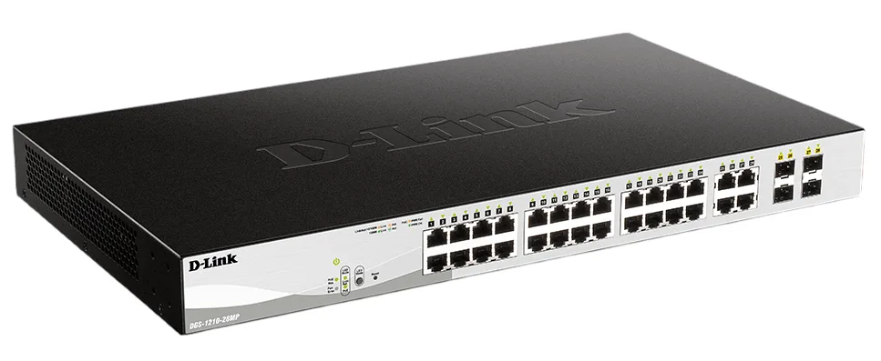 Switch D-Link DGS-1210-28MP Maroc Switch 24 ports Gigabit PoE Maroc Commutateur 24 ports Gigabit PoE 370W D-Link Maroc, Le moteur de protection innovant de D-Link protège les commutateurs contre les inondation de trafic causées par des attaques malveillantes