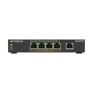 Switch Netgear GS305P Maroc Switch 5 ports Gigabit PoE Maroc Commutateur non géré 5 ports Netgear Maroc, Quatre des cinq ports Ethernet Gigabit prennent en charge jusqu'à 30 W de PoE+ chacun, pour un budget total de 63 W.