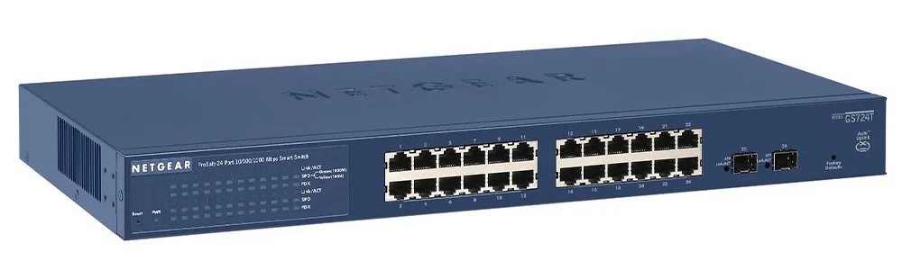 Switch Netgear GS724T Maroc Switch manageable niveau 2 Maroc Switch 24 ports Gigabit 4xSFP Maroc Switch 24 ports Netgear Maroc, Conçu avec des fonctionnalités de couche 2, le Netgear GS724T prend en charge jusqu'à 64 VLAN pour une segmentation et une sécurité réseau renforcées.