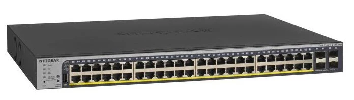 Netgear GS752TP Switch administrable gigabit 48 ports PoE+ 4 x SFP 384W Géré L3 (GS752TP) 27 Switch Netgear GS752TP Maroc Switch administrable Maroc Switch 48 ports PoE Maroc Switch 48 ports Netgear Maroc, Équipé de 48 ports PoE+, le Netgear GS752TP délivre jusqu'à 30 W par port, prenant en charge une large gamme d'appareils compatibles PoE