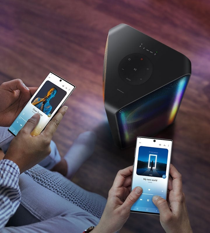 MX-ST40B/MV Maroc Samsung MX-ST40B Maroc Tour de son ultra Bluetooth Maroc Samsung Sound Tower MX-ST40B Maroc, Ensemble c'est mieux ! Avec le Bluetooth® Multi-Connexion, vous pouvez connecter 2 appareils mobiles simultanément pour partager de la musique.