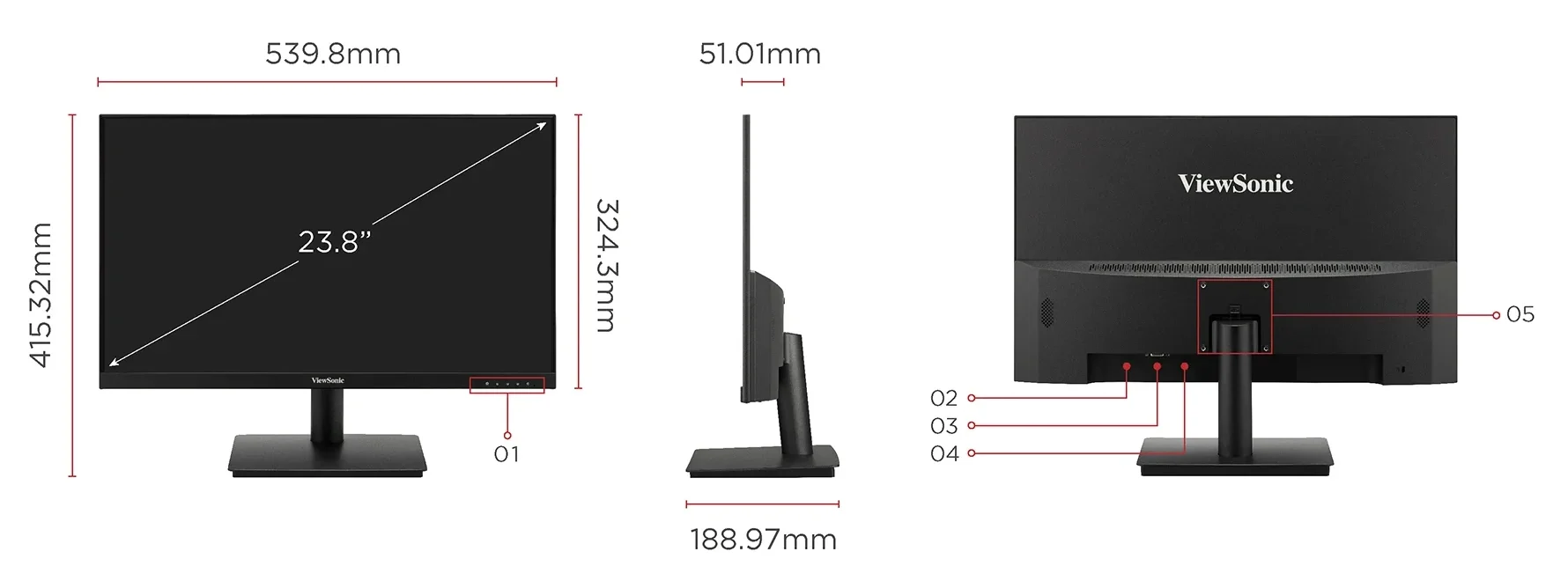 Moniteur Viewsonic VA240-H Maroc Ecran 24 pouces Maroc Moniteur Full HD Maroc Viewsonic Maroc, Montez facilement le moniteur selon vos préférences en utilisant la conception de support compatible VESA 75 mm x 75 mm.