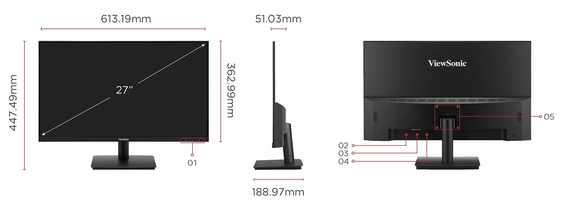Moniteur Viewsonic VA270-H Maroc Ecran 27 pouces Maroc Moniteur Full HD Maroc Viewsonic Maroc, Montez facilement le moniteur selon vos préférences en utilisant la conception de support compatible VESA 75 mm x 75 mm.