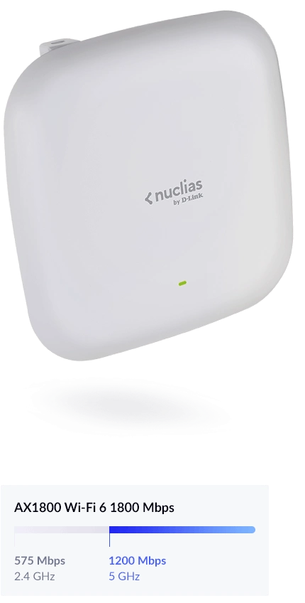 Point d’accès D-Link DBA-X1230P Maroc D-Link Nuclias Cloud AX1800 Maroc Point d’accès Wi‑Fi 6 D-Link, Avec des débits Wi-Fi 6 combinés allant jusqu'à 1 800 Mbit/s, la technologie MU-MIMO et la technologie bi-bande