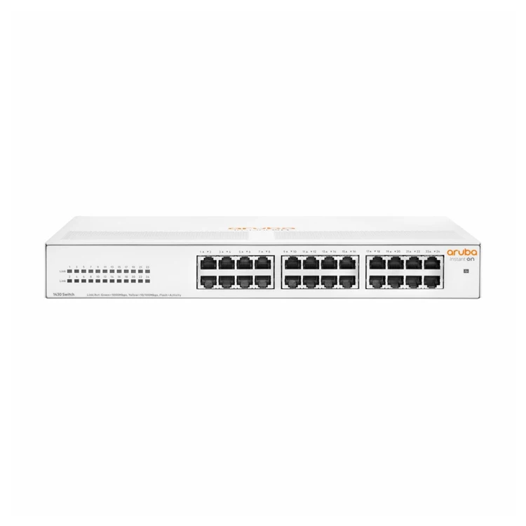 Aruba Instant On 1430 24G Switch 24 ports 10/100/1000 non géré (R8R49A) 25 R8R49A Maroc Commutateur Aruba Instant On 1430 24G Maroc Switch 24 ports Aruba Maroc Commutateur 24 ports non géré Maroc, Ces commutateurs faciles d’utilisation offrent des fonctionnalités Gigabit Ethernet de couche 2 à un prix abordable pour relier et partager des ressources quotidiennes, comme des imprimantes et des points d’accès, sans configuration réseau complexe