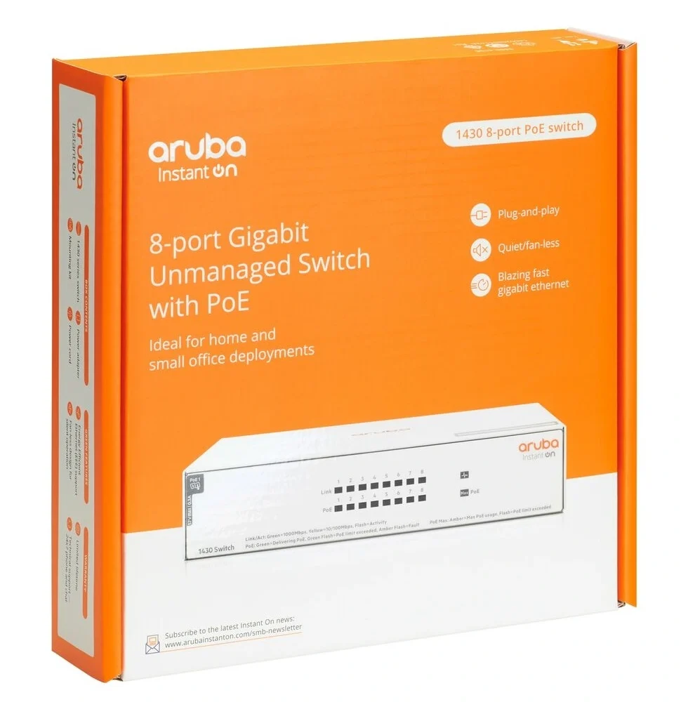 R8R46A Maroc Commutateur Aruba Instant On 1430 8G Class4 PoE Maroc Switch 8 ports Aruba Maroc Commutateur non géré Maroc, La série HPE Aruba Networking Instant On 1430 8G Class4 PoE comprend des commutateurs Gigabit Ethernet non géré de couche 2 prêts pour le déploiement dans sept modèles de configurations PoE et non PoE 