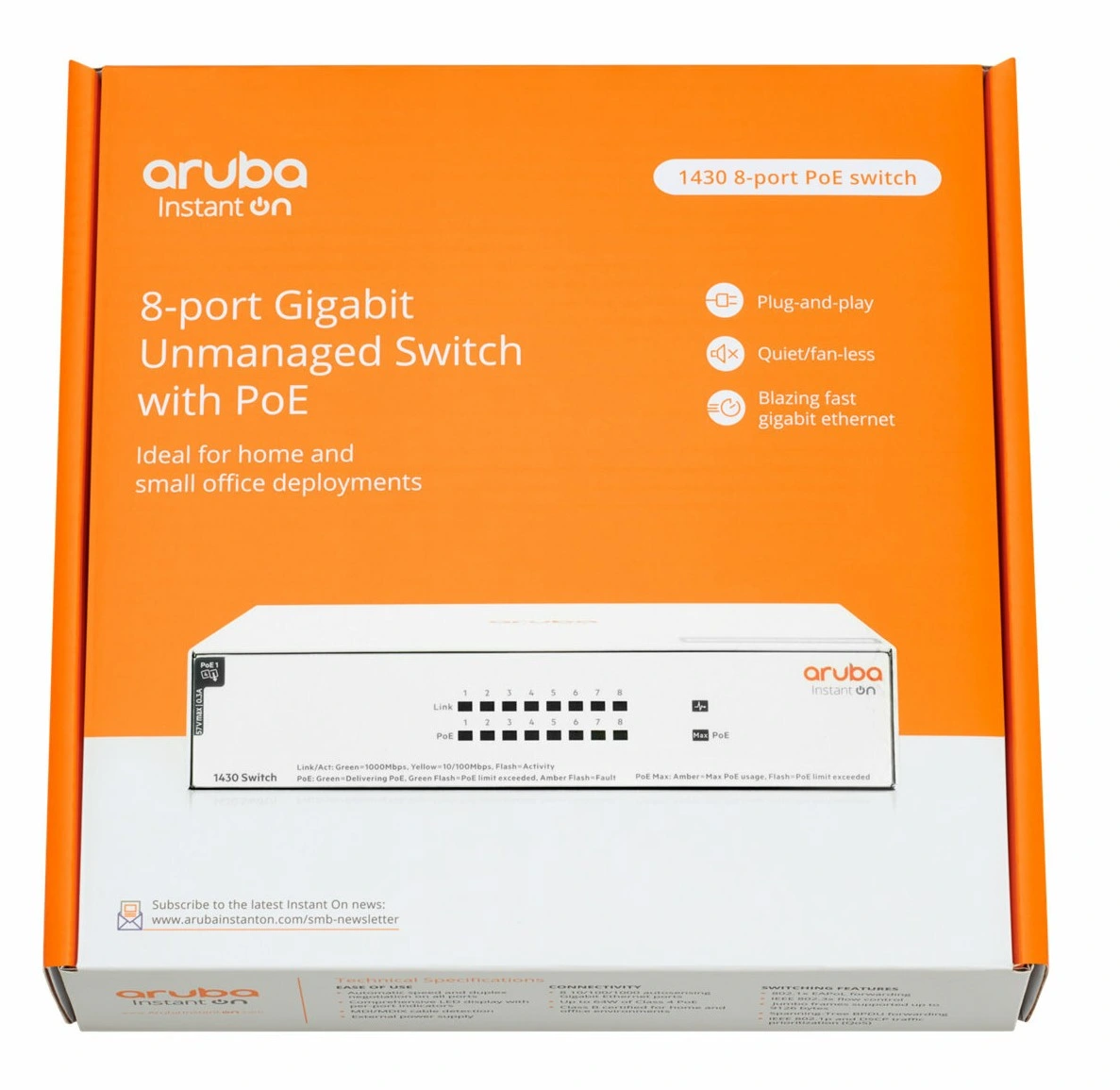 R8R46A Maroc Commutateur Aruba Instant On 1430 8G Class4 PoE Maroc Switch 8 ports Aruba Maroc Commutateur non géré Maroc, La série de commutateurs HPE Aruba Networking Instant On 1430 dispose du mode EEE (Energy Efficient Ethernet) et est conforme aux exigences de la norme 802.3az afin d’économiser de l’énergie pendant les périodes de faible activité des données