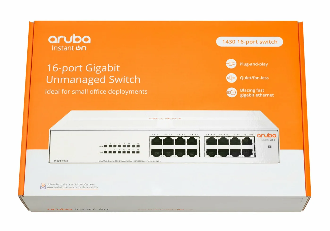 Aruba Instant On 1430 16G Switch 16 ports 10/100/1000 non géré (R8R47A) 29 R8R47A Maroc Commutateur Aruba Instant On 1430 16G Maroc Switch 16 ports Aruba Maroc Commutateur 16 ports non géré Maroc, La série de commutateurs HPE Aruba Instant On 1430 16G dispose du mode EEE (Energy Efficient Ethernet) et est conforme aux exigences de la norme 802.3az afin d’économiser de l’énergie pendant les périodes de faible activité des données.