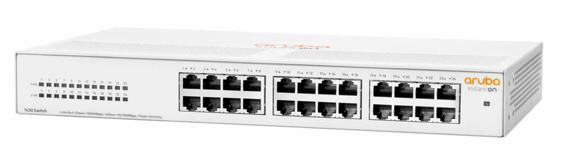 Aruba Instant On 1430 24G Switch 24 ports 10/100/1000 non géré (R8R49A) 27 R8R49A Maroc Commutateur Aruba Instant On 1430 24G Maroc Switch 24 ports Aruba Maroc Commutateur 24 ports non géré Maroc, La série HPE Aruba Instant On 1430 24G comprend des commutateurs Gigabit Ethernet non géré de couche 2 prêts pour le déploiement dans sept modèles de configurations PoE et non PoE