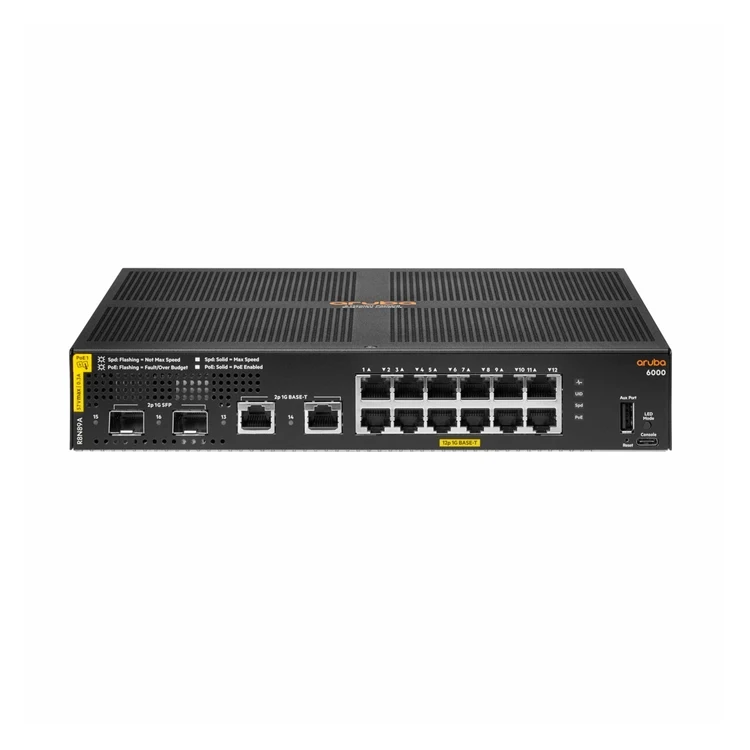 Aruba 6000 12G Classe 4 PoE 2G/2SFP Switch 12 ports 2xSFP PoE 139W (R8N89A) 25 R8N89A Maroc HPE Aruba 6000 12G Classe 4 PoE 2G/2SFP Maroc Switch 12 ports PoE HPE Aruba Maroc Switch Administrable Maroc, La gamme de commutateurs HPE Aruba Networking CX 6000 est basée sur l’architecture ASIC d’Aruba avec le système d’exploitation programmable AOS-CX utilisé sur l’ensemble de la gamme Aruba CX pour une expérience opérateur plus cohérente et plus efficace.