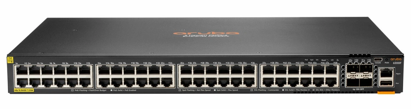 Aruba 6200F 48G Class4 PoE 4SFP+ 370W Switch 48 ports 10/100/1000 4xSFP PoE+ (JL727B) 27 JL727B Maroc HPE Aruba 6200F 48G Class4 PoE 4SFP+ 370W Maroc Switch 48 ports PoE HPE Aruba Maroc Switch Administrable Maroc, La gamme de commutateurs HPE Aruba 6200F 48G Class4 PoE 4SFP+ offre une visibilité inégalée avec des analyses intégrées pour une surveillance et un dépannage en temps réel afin de résoudre les problèmes plus rapidement.