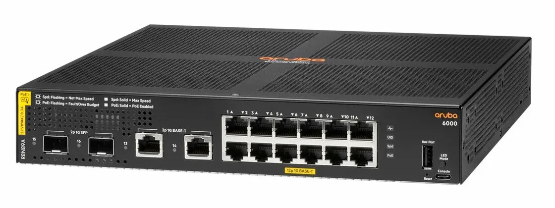 Aruba 6000 12G Classe 4 PoE 2G/2SFP Switch 12 ports 2xSFP PoE 139W (R8N89A) 28 R8N89A Maroc Aruba 6000 12G Classe 4 PoE 2G/2SFP Maroc Switch 12 ports PoE HPE Aruba Maroc Switch Administrable Maroc, La gamme de commutateurs HPE Aruba 6000 12G Classe 4 PoE 2G/2SFP est conçue avec une architecture Aruba ASICS, qui offre une latence très faible, une mémoire tampon de paquets accrue et une consommation d’énergie adaptative.