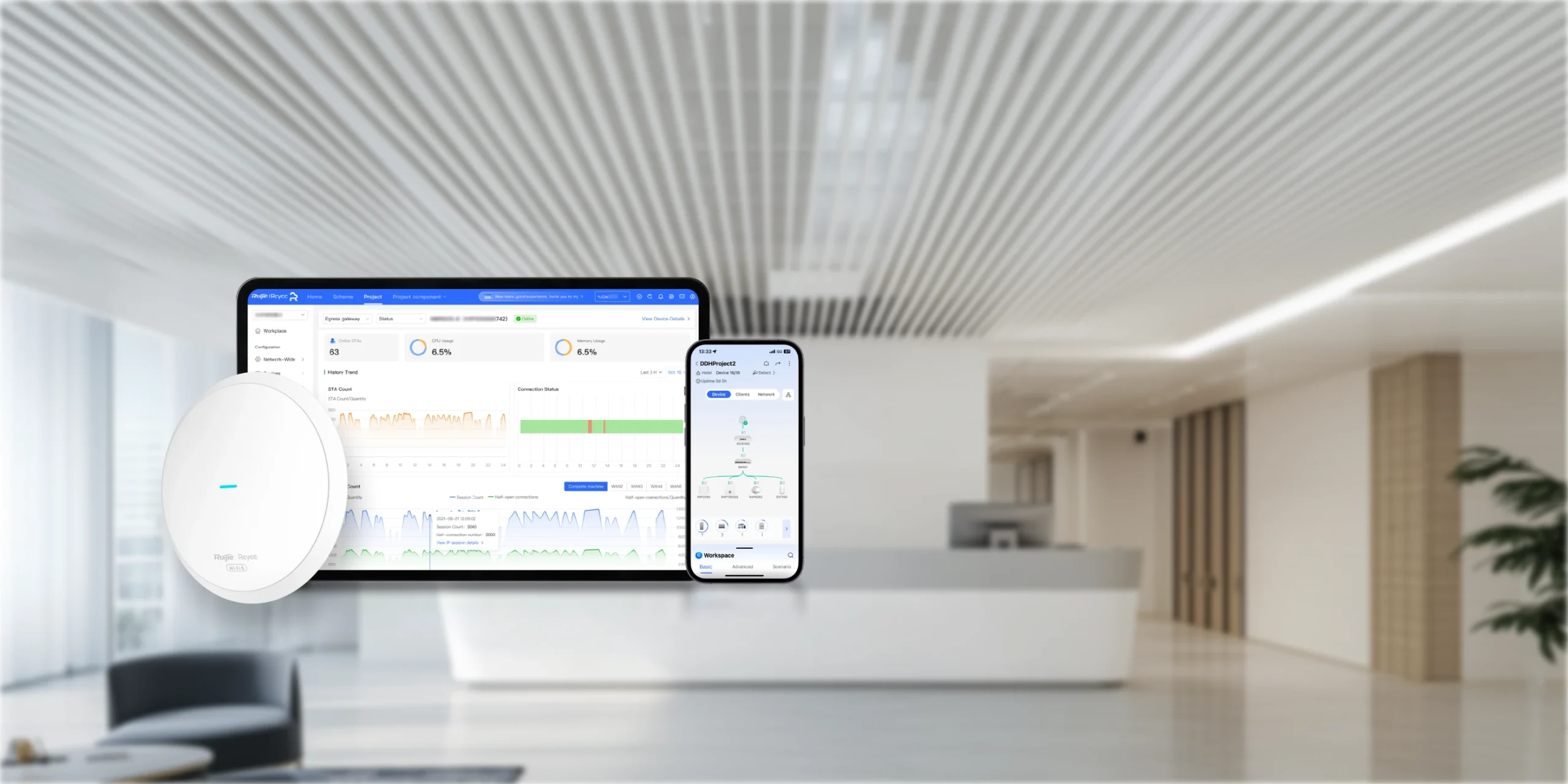 Reyee RG-RAP62 Point d’accès intérieur WiFi 6 AX1800 MU-MIMO 2×2 (RG-RAP62) 31 Reyee RG-RAP62 Maroc Ruijie Reyee Maroc Point d'accès intérieur Maroc Point d'accès WiFi 6 Maroc Point d'accès plafond Maroc, Le RG-RAP62 intègre un portail captif robuste pour un fonctionnement autonome, offrant la gestion des accès invités, le contrôle de la bande passante et une authentification sécurisée — le tout configurable via Ruijie Cloud ou l’application Ruijie Reyee.