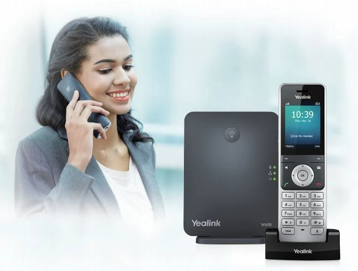 Téléphone Yealink W60P Maroc Téléphonie DECT Maroc Téléphone IP Maroc Téléphone sans fil Maroc, Un téléphone SIP sans fil hautes performances, le Yealink W60P est une solution idéale pour les petites et moyennes entreprises. Jumelé avec jusqu’à 5 combinés DECT Yealink W52H/W56H