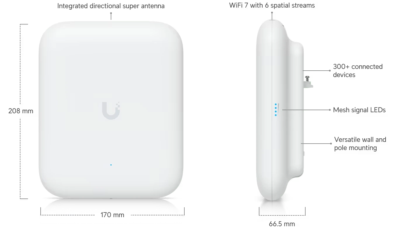 Ubiquiti U7 Pro Outdoor Maroc Point d'accès Wi-Fi 7 Maroc Point d'accès Ubiquiti Maroc UniFi U7-Pro-Outdoor Maroc Point d'accès extérieur Maroc, Ubiquiti U7 Pro Outdoor est un point d’accès extérieur tri-bande de nouvelle génération, compatible Wi-Fi 7 (802.11be)
