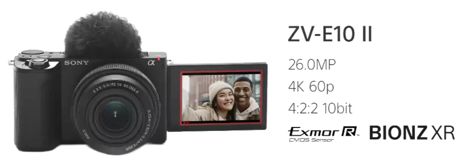 Appareil photo Sony Sony ZV-E10 II Maroc Sony ZV-E10 II + Objectif 16-50 mm Maroc 4548736160958 Maroc Appareil photo hybride Maroc, Doté de fonctionnalités améliorées par rapport à son prédécesseur, le ZV-E10 II est un appareil photo hybride équipé d'un capteur APS-C de 26 mégapixels, offrant des performances accrues et une qualité d'image exceptionnelle 