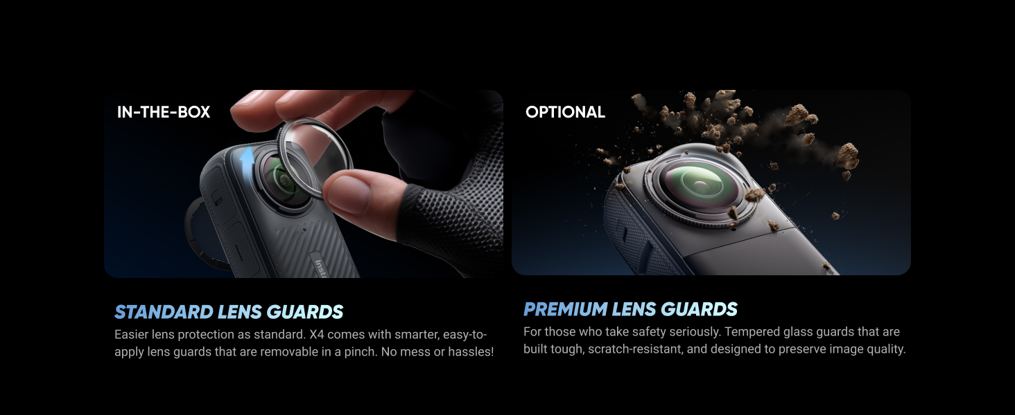 6970357855506 Maroc Caméra d'action Maroc Insta360 Maroc Insta360 X4 Ultra Maroc Caméra d'action 360° Maroc Caméra Caméra Insta360 X4 360° Maroc, Insta360 X4 a été repensé avec des protections d'objectif amovibles, vous permettant de transporter l'appareil sur le terrain sans endommager les objectifs. 
