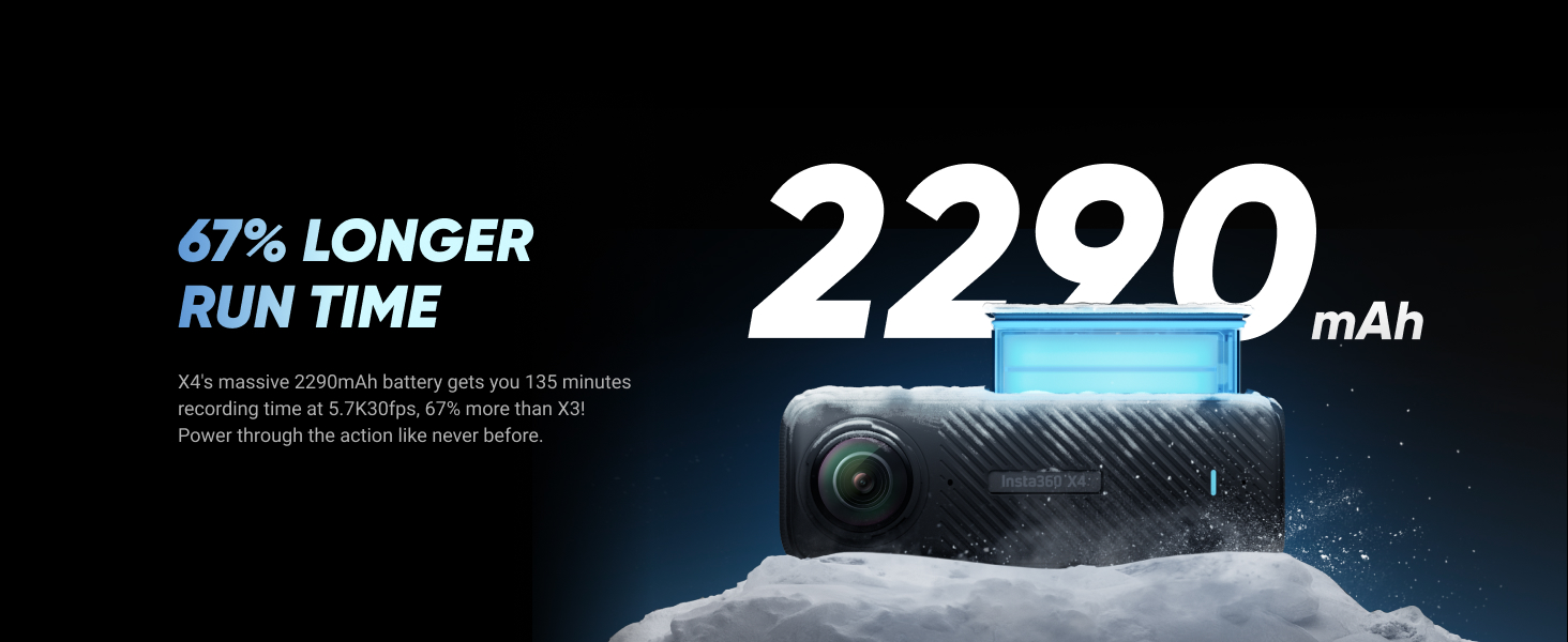 6970357855506 Maroc Caméra d'action Maroc Insta360 Maroc Insta360 X4 Ultra Maroc Caméra d'action 360° Maroc Caméra Caméra Insta360 X4 360° Maroc, insta360 X4 offre une capacité de batterie supérieure de 67 % à celle de son prédécesseur grâce à sa batterie amovible de 2 290 mAh 