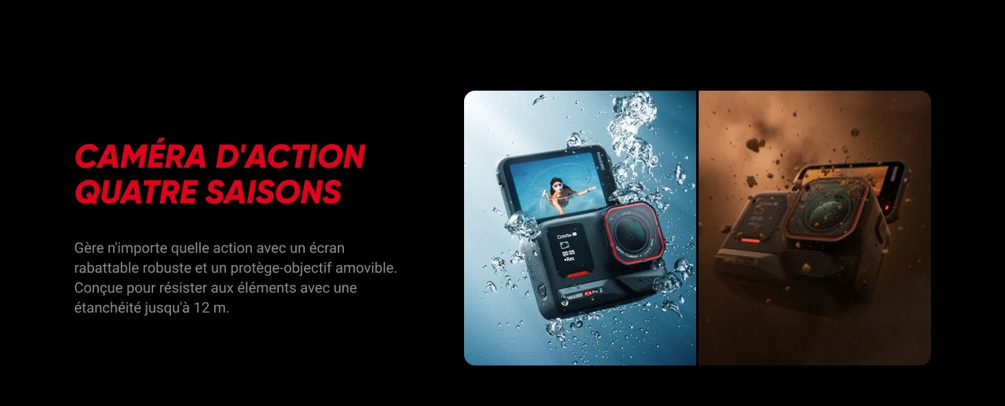 Insta360 Ace Pro 2 Caméra d'action 360° 8K Leica 13 mm f/2.6 Wi-Fi Bluetooth (6970357859733) 31 6970357859733 Maroc Caméra d'action Maroc Insta360 Maroc Insta360 Ace Pro 2 Maroc Caméra d'action 360° Maroc Caméra d'action étanche Maroc, Que tu filmes sous la pluie ou que tu veuilles enregistrer sous l'eau, l'Insta360 Ace Pro 2 est conçue pour l'action.