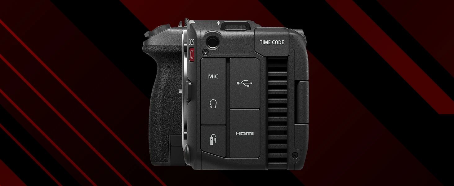 Caméra Canon EOS C50 Maroc Caméra cinéma Maroc Caméra cinéma plein format Maroc 4549292254600 Maroc, Il comprend une sortie HDMI, une sortie casque, un port timecode, une entrée microphone 3,5 mm, une entrée télécommande 2,5 mm et un port USB-C multifonction pour smartphone ou adaptateur Ethernet