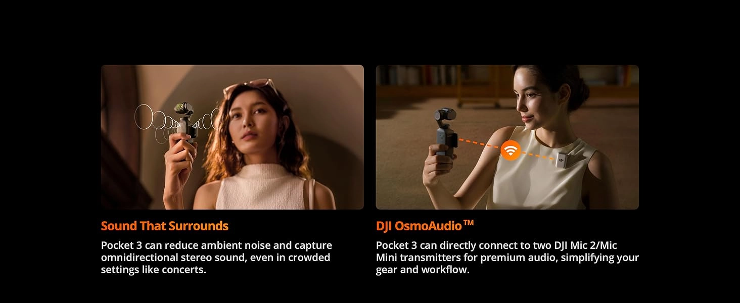 6941565969873 Maroc DJI Osmo Pocket 3 Maroc Caméra d'action DJI Maroc DJI Maroc, Le DJI Osmo Pocket 3 réduit efficacement le bruit ambiant et enregistre un son stéréo omnidirectionnel 