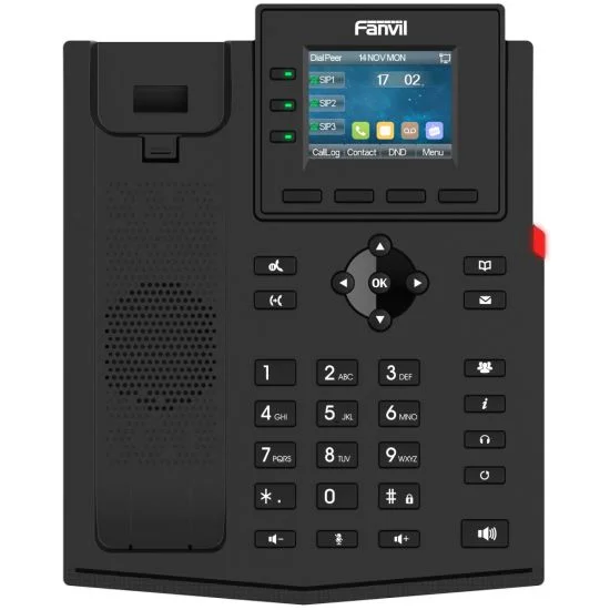 Fanvil Maroc Fanvil X303P Téléphone IP FIX Maroc Téléphone IP 4 compte SIP Maroc Téléphone VOIP Maroc Téléphone fanvil Maroc, Le Fanvil X303P offre également une expérience utilisateur enrichie grâce à son répertoire local pouvant contenir jusqu'à 1000 entrées, ses journaux d'appels complets et ses touches DSS programmables.