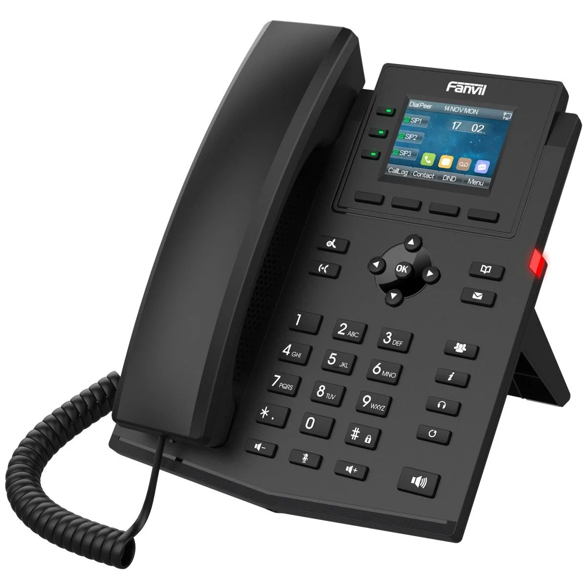 Fanvil Maroc Fanvil X303P Téléphone IP FIX Maroc Téléphone IP 4 compte SIP Maroc Téléphone VOIP Maroc Téléphone fanvil Maroc, Le X303P est un téléphone IP économique doté d'un écran couleur offrant des performances élevées spécialement conçu pour les entreprises. Avec son écran couleur de 2,4 pouces (320x240 pixels)