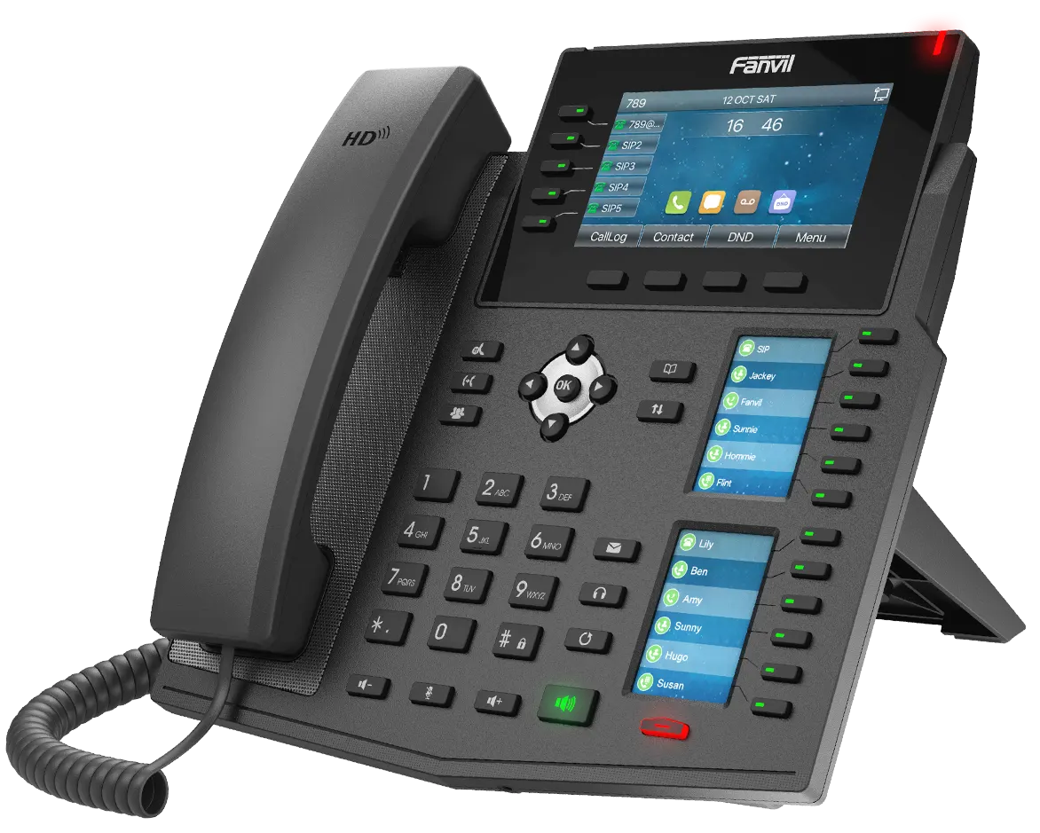Fanvil Maroc Fanvil X6U Maroc Téléphonique IP professionnel Maroc Téléphone Fanvil Maroc Téléphone IP 20 compte SIP Maroc Téléphone VOIP Maroc, Le Fanvil X6U est un téléphone pour les entreprises il a un design pour passer beaucoup d'appels. Il a deux écrans : un principal de 4,3 pouces avec 5 touches et un secondaire de 2,4 pouces. Il est parfait pour les entreprises qui reçoivent beaucoup d'appels, car il peut gérer jusqu'à 20 comptes SIP !