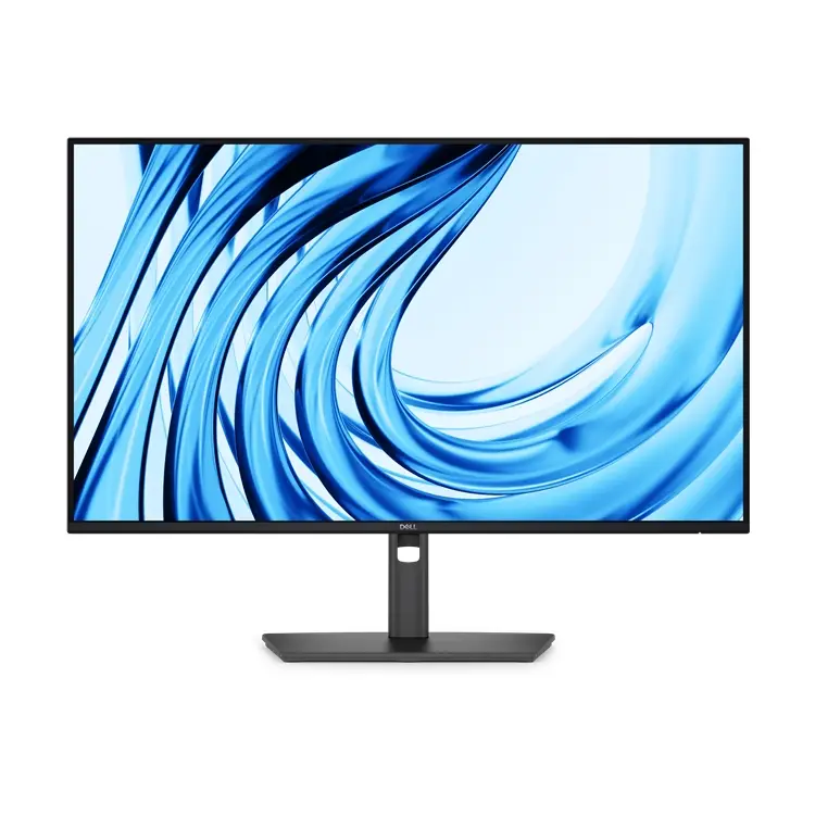 Écran d'ordinateur Dell Pro P2726H vu de face avec un fond d'écran bleu.